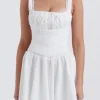 A-Line Square Neck Little White Graduation Dress
