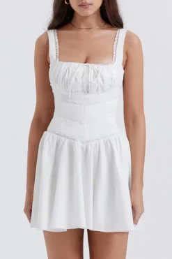 A-Line Square Neck Little White Graduation Dress
