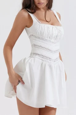 A-Line Square Neck Little White Graduation Dress