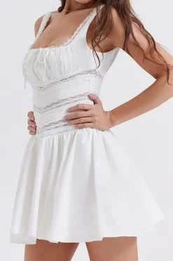 A-Line Square Neck Little White Graduation Dress