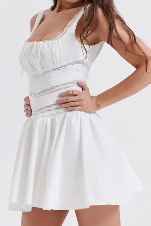 A-Line Square Neck Little White Graduation Dress