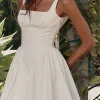 A-Line Square Neck Open Back Mini White Graduation Dress