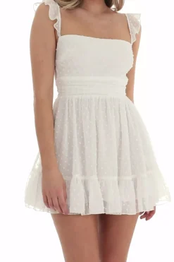 A-Line Square Neck Tie Back Short White Graduation Dress