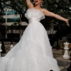 A-Line Strapless White Tulle Wedding Dress