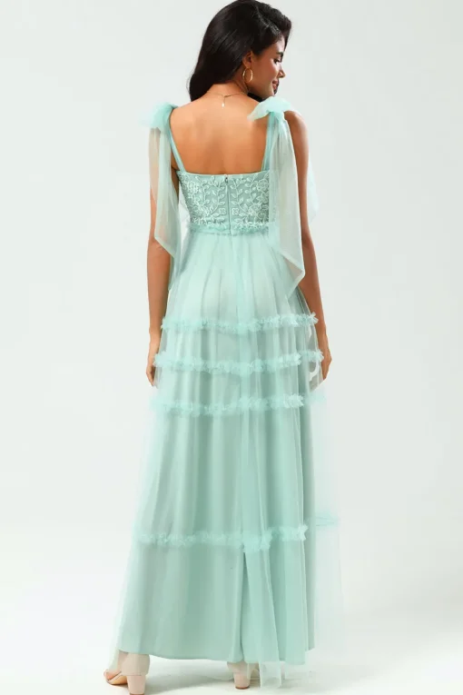 A-Line V Neck Dusty Pink Long Bridesmaid Dress with Beading
