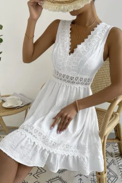 A-Line V-Neck Mini White Summer Graduation Dress