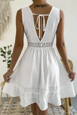 A-Line V-Neck Mini White Summer Graduation Dress