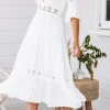 A-Line V-Neck Short Sleeves White Graduation Dress