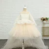 Apricot High-low Flower Girl Dress with Bow