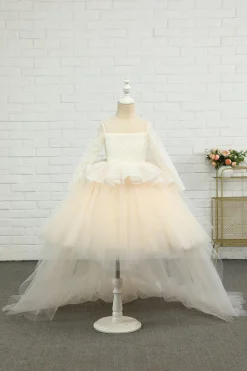 Apricot High-low Flower Girl Dress with Bow