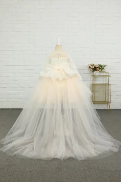 Apricot High-low Flower Girl Dress with Bow