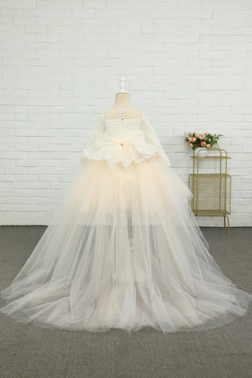 Apricot High-low Flower Girl Dress with Bow