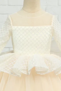 Apricot High-low Flower Girl Dress with Bow