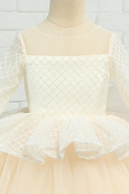 Apricot High-low Flower Girl Dress with Bow