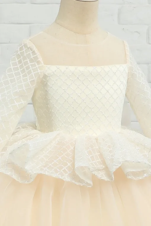 Apricot High-low Flower Girl Dress with Bow
