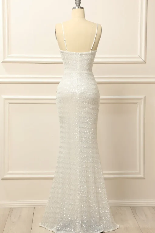 Apricot Sequins Ruched Long Prom Dress with Slit