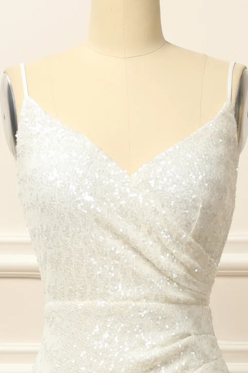 Apricot Sequins Ruched Long Prom Dress with Slit