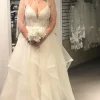 Asymmetrical Tulle Spaghetti Straps White Long Wedding Dress
