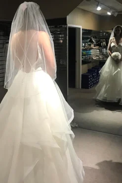 Asymmetrical Tulle Spaghetti Straps White Long Wedding Dress