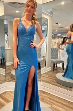 Beaded Mermaid Prom Dress with Hollow-out Back