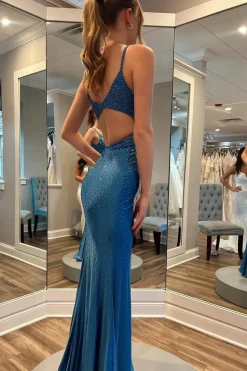 Beaded Mermaid Prom Dress with Hollow-out Back