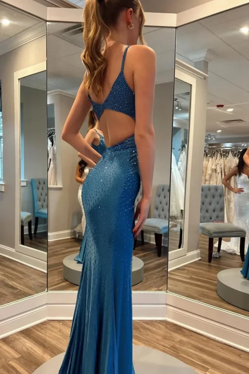 Beaded Mermaid Prom Dress with Hollow-out Back