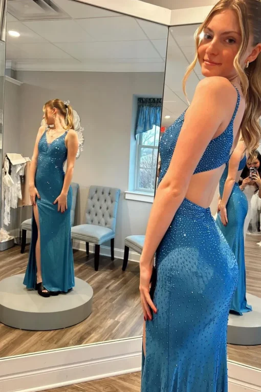 Beaded Mermaid Prom Dress with Hollow-out Back