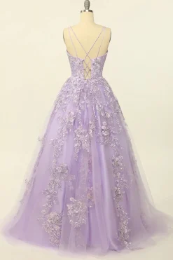 Beading A Line Lavender Prom Dress with Appliques