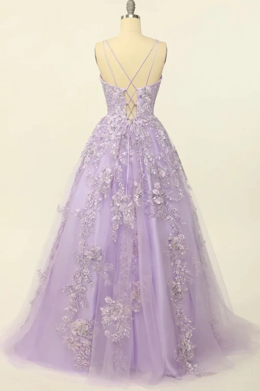 Beading A Line Lavender Prom Dress with Appliques