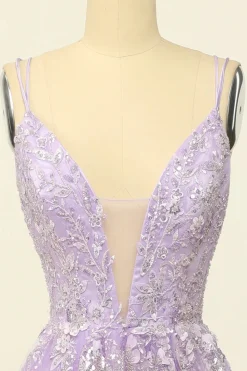 Beading A Line Lavender Prom Dress with Appliques