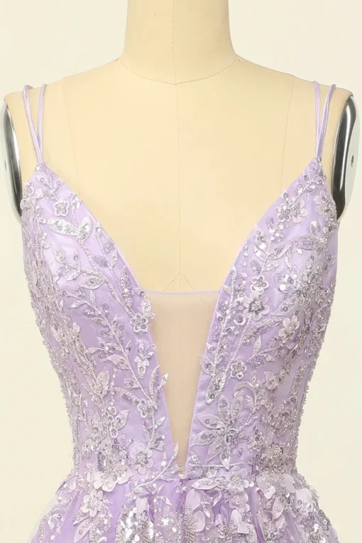 Beading A Line Lavender Prom Dress with Appliques