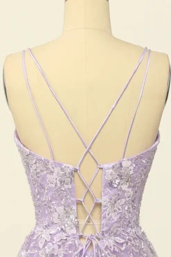 Beading A Line Lavender Prom Dress with Appliques