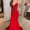Beading Red Lace-up Back Mermaid Party Dress