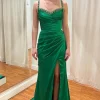 Beading Ruffles Green Mermaid Prom Dress with Slit