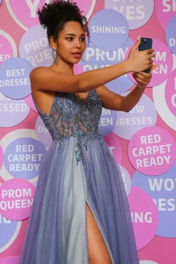 Beading Tulle Blue Princess Prom Dress