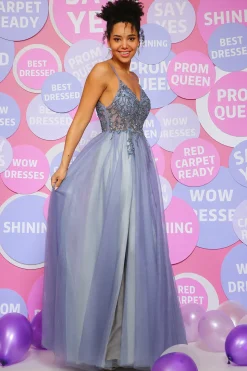 Beading Tulle Blue Princess Prom Dress