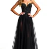 Beading Tulle Sweetheart A Line Long Black Tie Dress
