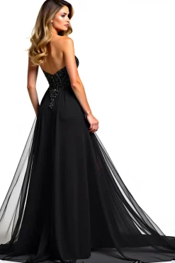 Beading Tulle Sweetheart A Line Long Black Tie Dress