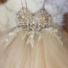 Beige Spaghetti Straps Short Prom Dress With Appliques