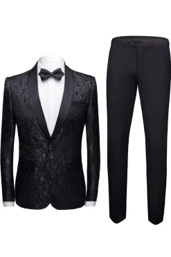 Black 2 Pieces Jacquard Men's Wedding Suits
