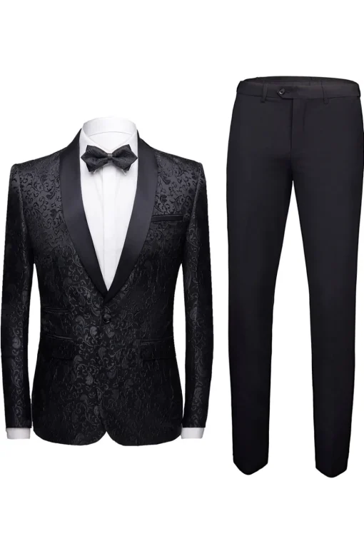 Black 2 Pieces Jacquard Men's Wedding Suits