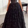 Black A Line Sparkly Princess Prom Dress with Lace-up Back