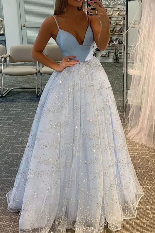 Black A Line Sparkly Princess Prom Dress with Lace-up Back
