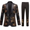 Black and Gold Jacquard Sequins Men's 2 Piece Prom Suits