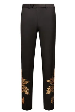 Black and Gold Jacquard Sequins Men's 2 Piece Prom Suits