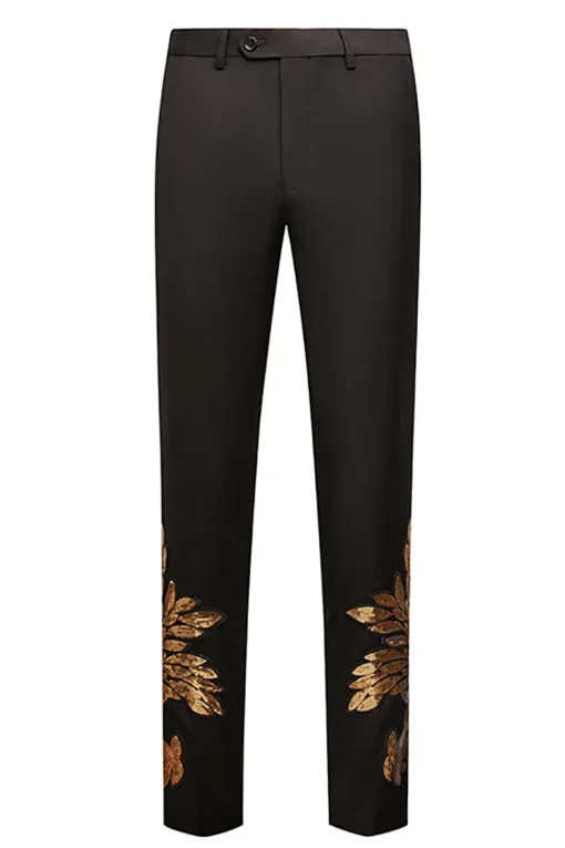 Black and Gold Jacquard Sequins Men's 2 Piece Prom Suits