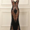 Black and Gold Sequins Long Prom Dress