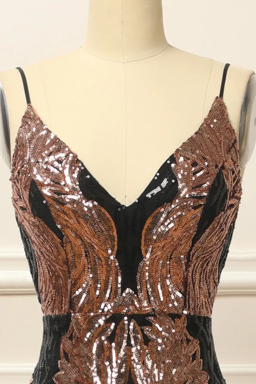 Black and Gold Sequins Long Prom Dress