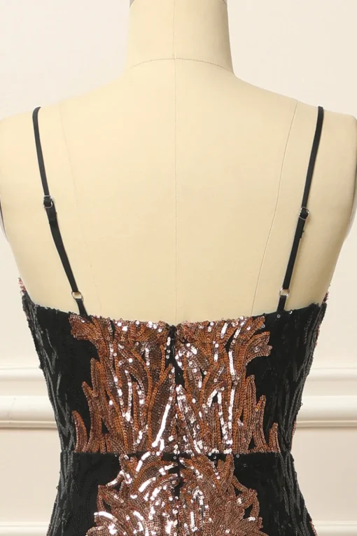 Black and Gold Sequins Long Prom Dress