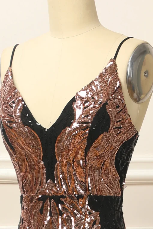 Black and Gold Sequins Long Prom Dress
